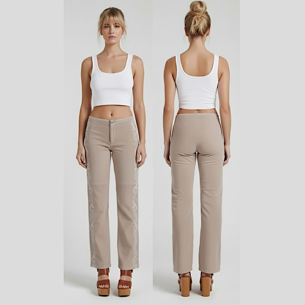 Cabo True Vintage 80s Low Rise Western Straight Tan Suede Pants